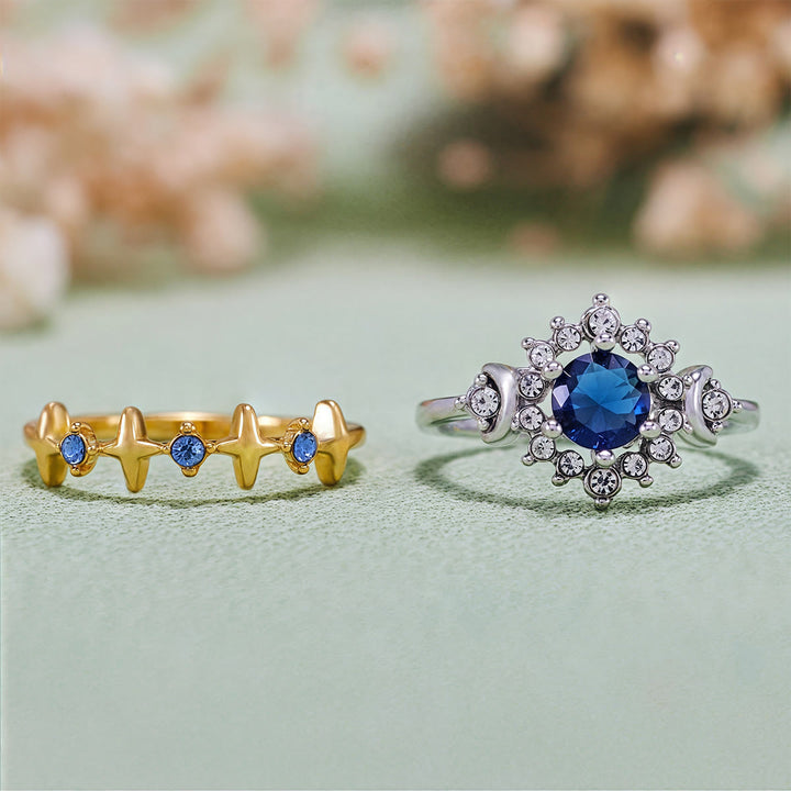 Olivenorma Moon Star Celestial Radiance Crystal Ring Set