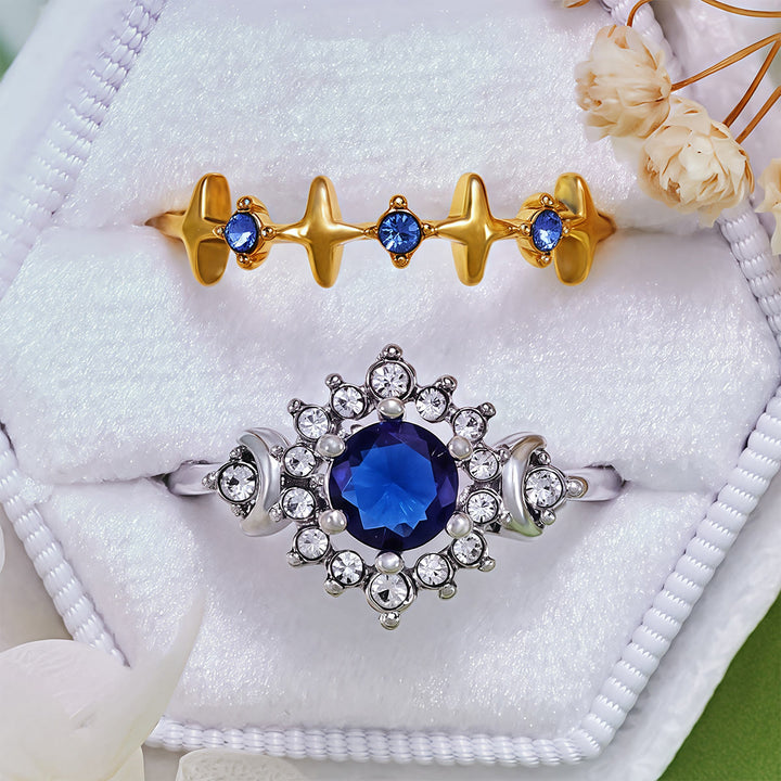 Olivenorma Moon Star Celestial Radiance Crystal Ring Set
