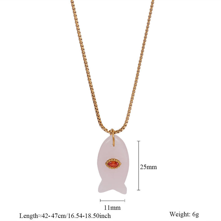 Olivenorma Natural Stone Cut Fish Shape Pendant Necklace
