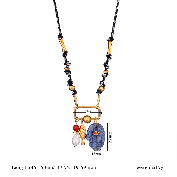 Olivenorma Natural Stone Hamsa Pendant Colored Rope Necklace
