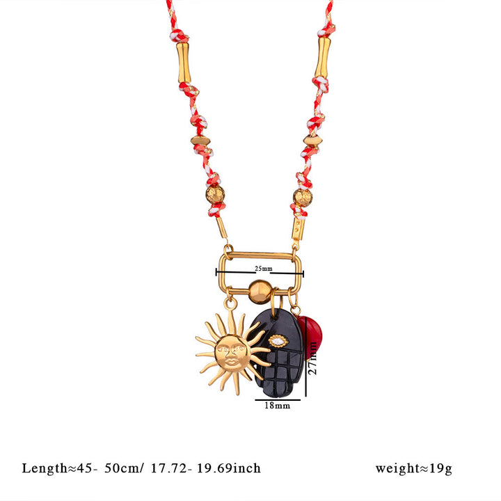 Olivenorma Natural Stone Hamsa Pendant Colored Rope Necklace