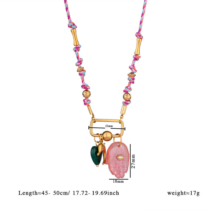 Olivenorma Natural Stone Hamsa Pendant Colored Rope Necklace