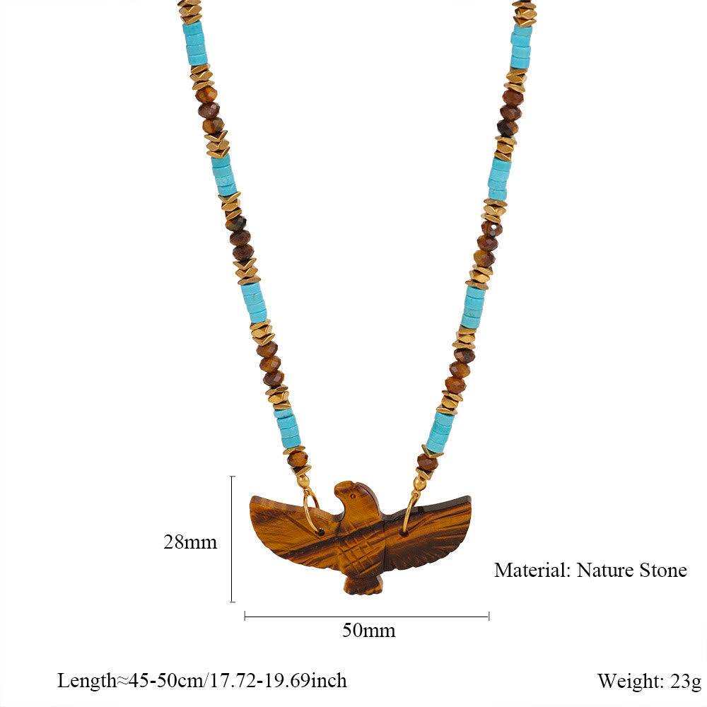 Olivenorma Natural Stone Eagle Carving Pendant Beaded Necklace
