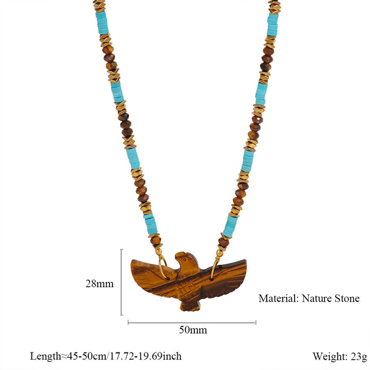Olivenorma Natural Stone Eagle Carving Pendant Beaded Necklace