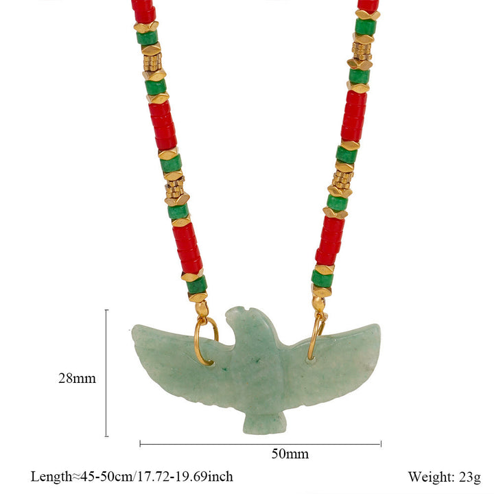 Olivenorma Natural Stone Eagle Carving Pendant Beaded Necklace
