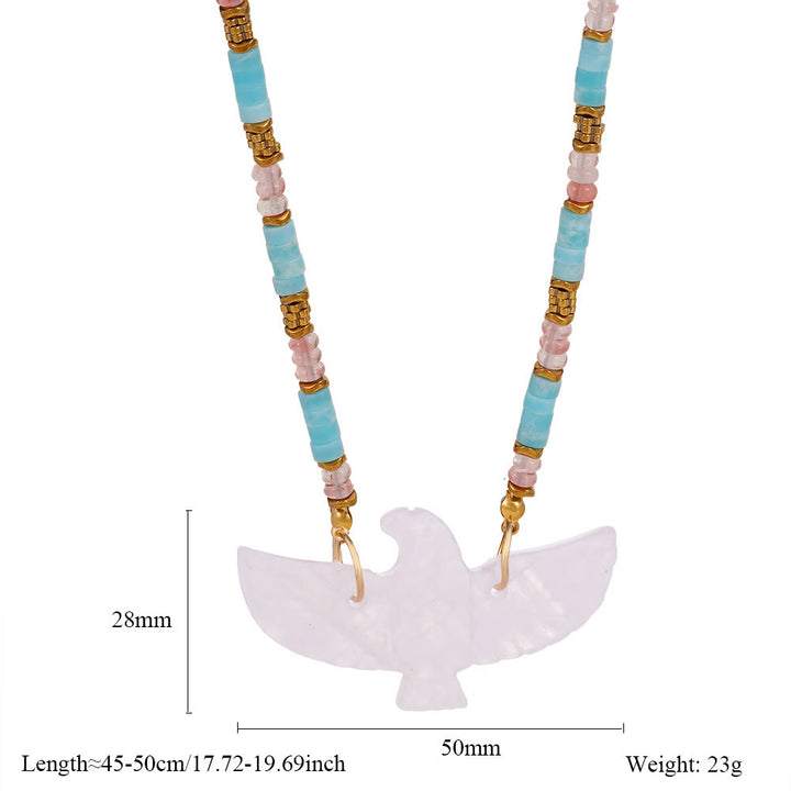 Olivenorma Natural Stone Eagle Carving Pendant Beaded Necklace