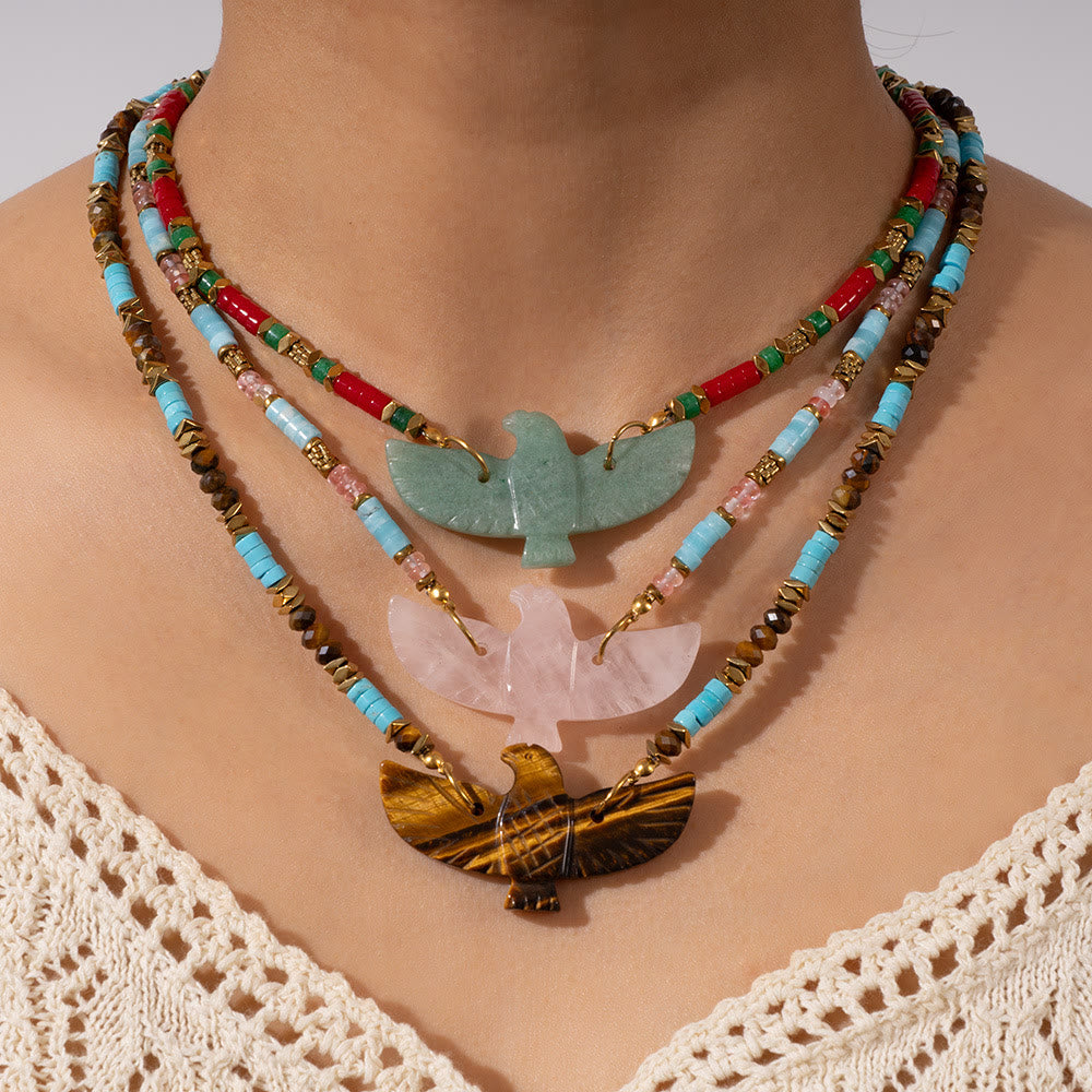 Olivenorma Natural Stone Eagle Carving Pendant Beaded Necklace
