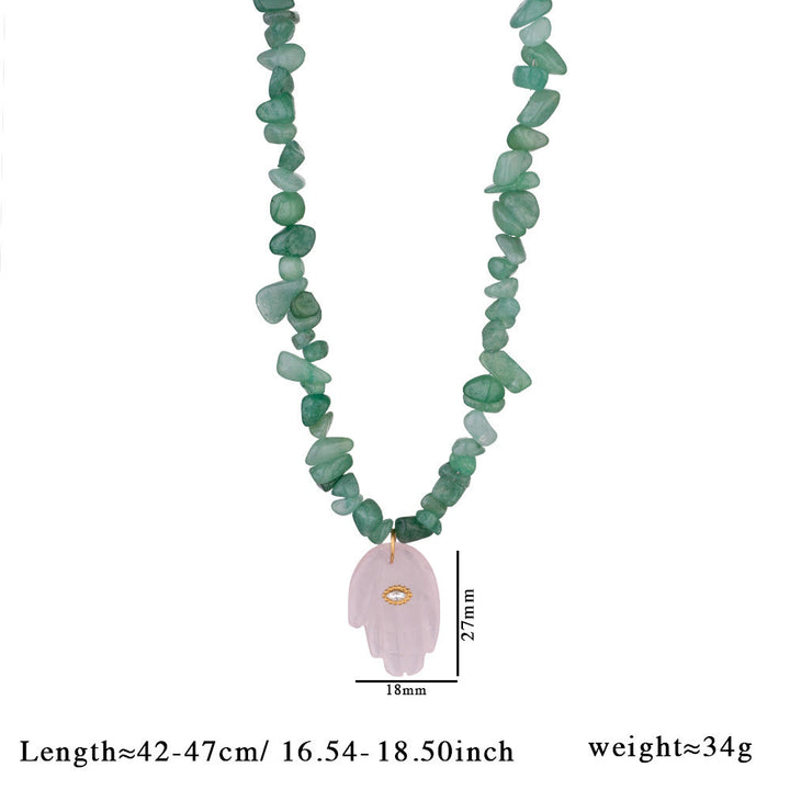 Olivenorma Irregular Crystal Bead Hamsa Pendant Necklace