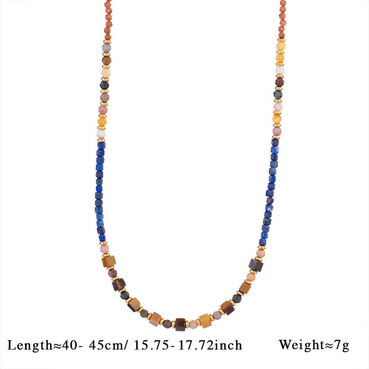 Olivenorma Vintage Natural Tiger Eye Bead Pendant Necklace - Blue Sodalite & Sandstone & Tiger Eye - image 6