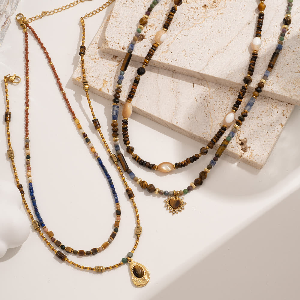 Olivenorma Vintage Natural Tiger Eye Bead Pendant Necklace - image 12