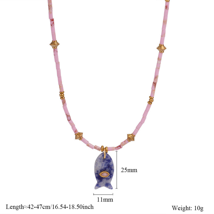 Olivenorma Natural Stone Beads Fish Carving Pendant Necklace
