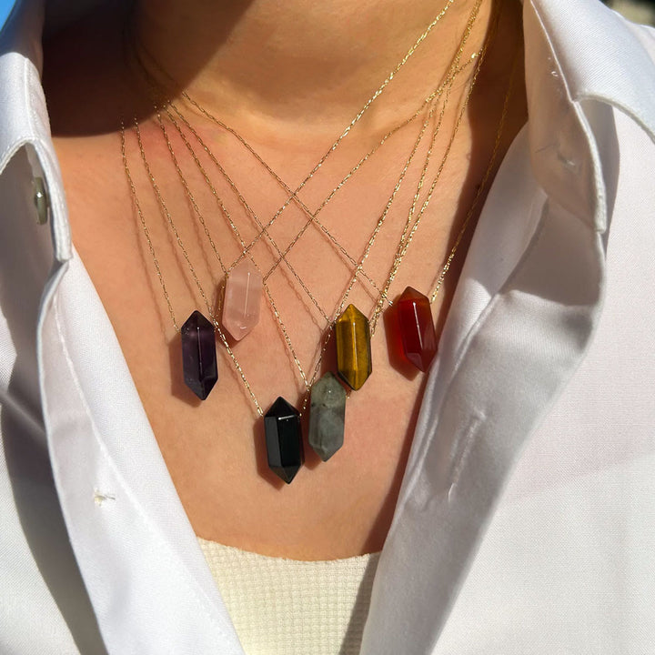 Olivenorma Crystal Double Point Pendant Titanium Steel Necklace