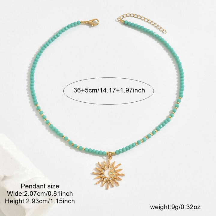 Olivenorma Natural Crystal Beads Sun Evil Eye Pendant Necklace