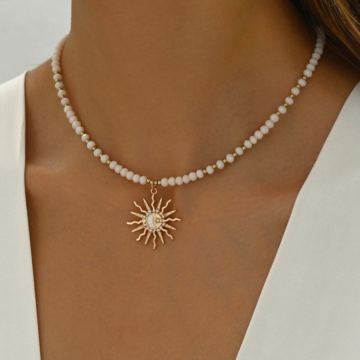 Olivenorma Natural Crystal Beads Sun Evil Eye Pendant Necklace