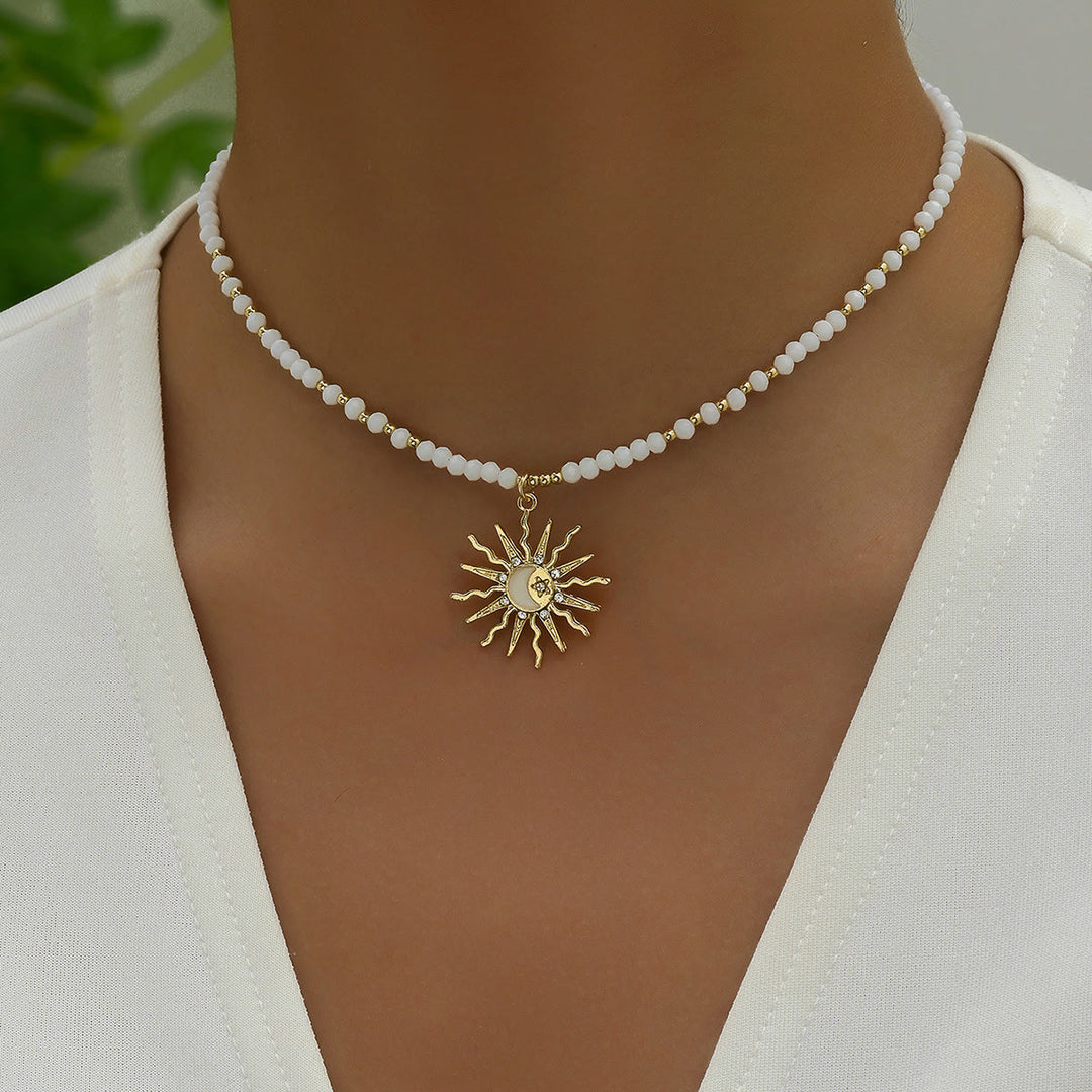 Olivenorma Natural Crystal Beads Sun Evil Eye Pendant Necklace