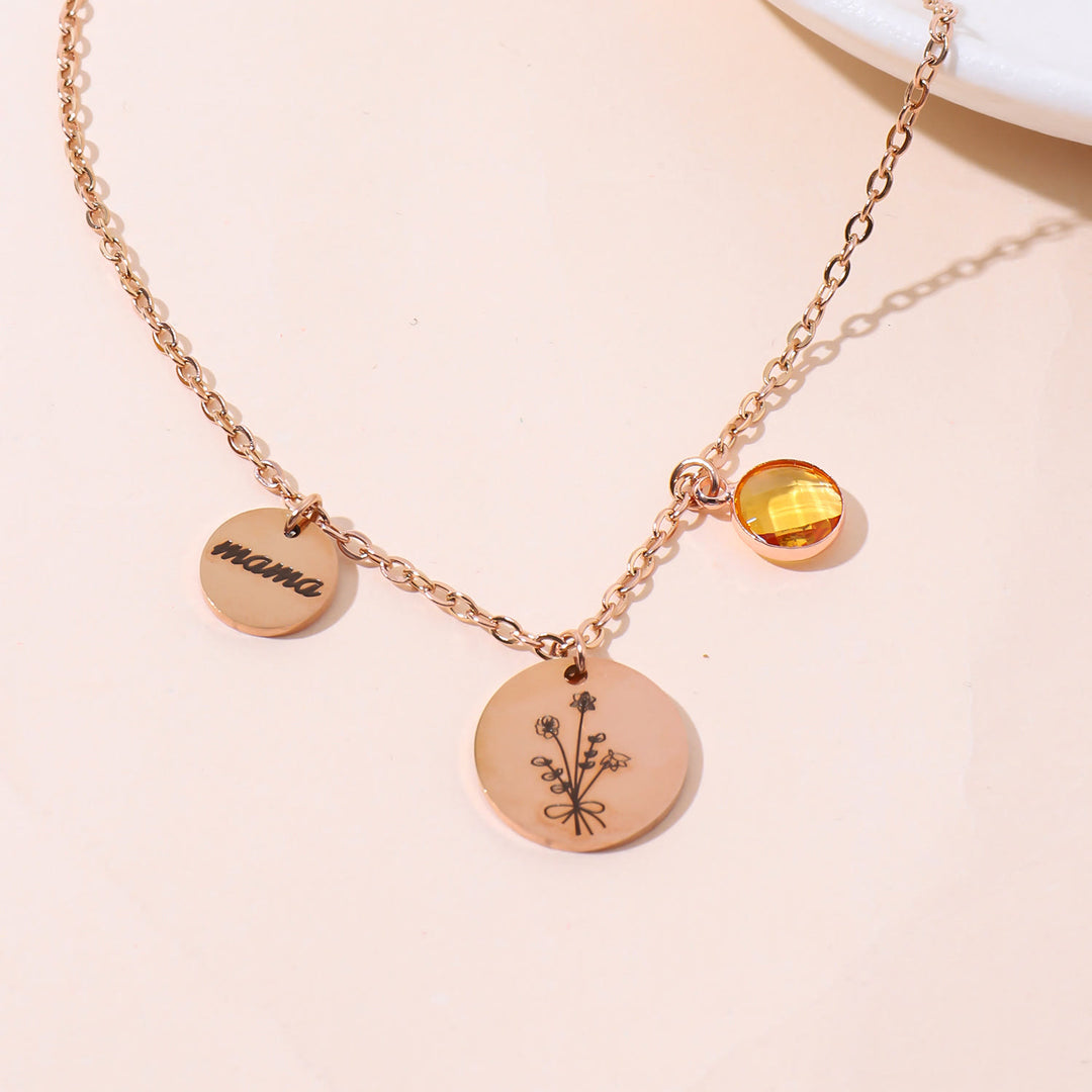 Olivenorma Custom Birth Flower Birthstone Stainless Steel Necklace