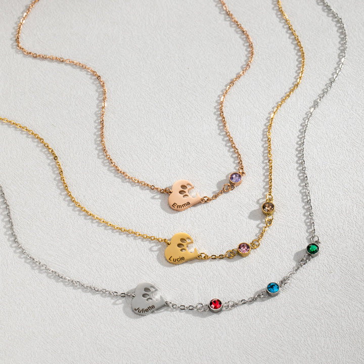 Olivenorma Custom Hollow Heart Dog Paw Birthstone Necklace