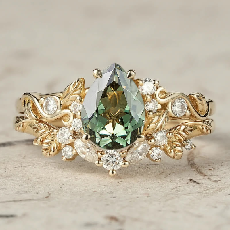 FREE Today: Nature's Embrace - Green Emerald Leaf Ring Set - US 10 - Emerald - image 0