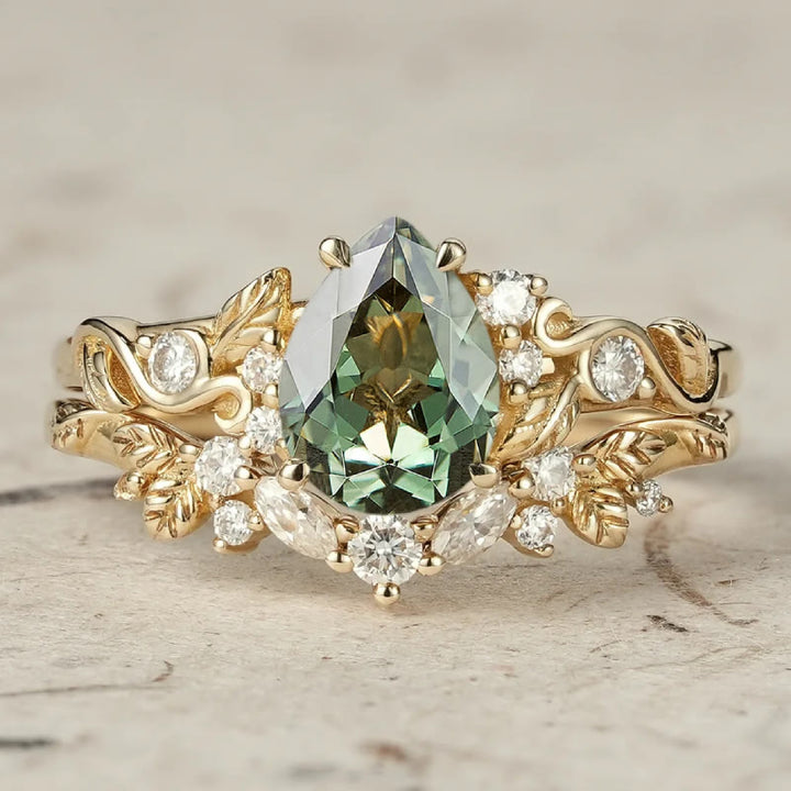 FREE Today: Nature's Embrace - Green Emerald Leaf Ring Set - US 10 - Emerald - image 0