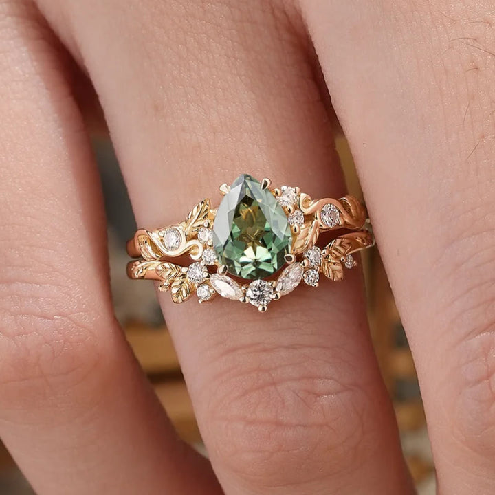 FREE Today: Nature's Embrace - Green Emerald Leaf Ring Set - image 1