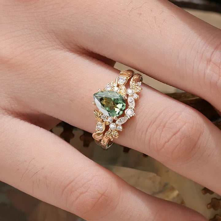 FREE Today: Nature's Embrace - Green Emerald Leaf Ring Set - image 2