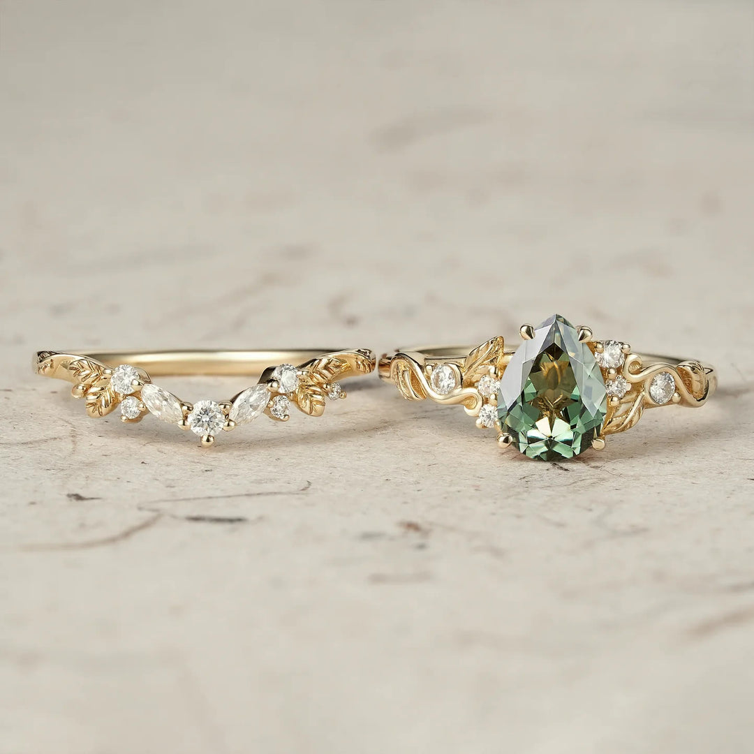 FREE Today: Nature's Embrace - Green Emerald Leaf Ring Set - image 4