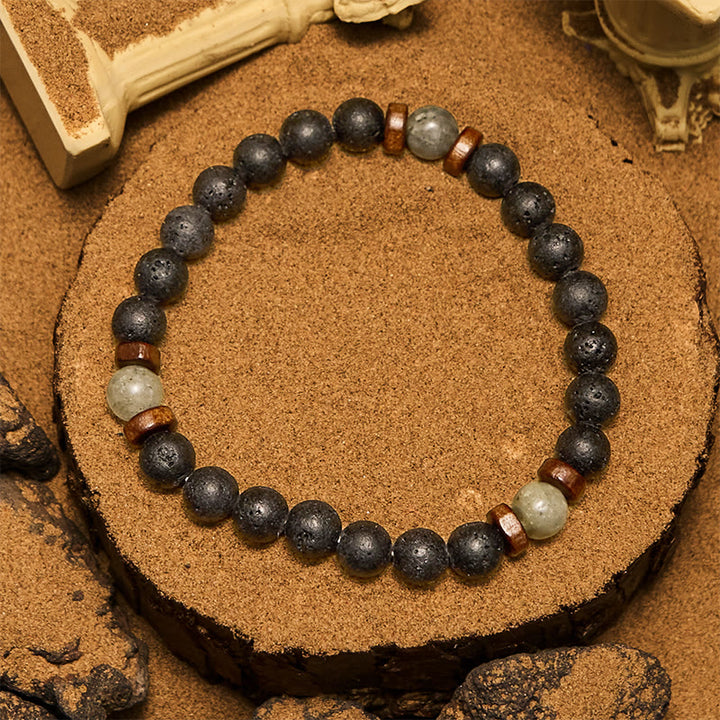 Olivenorma 8mm Bronzite Labradorite Lava Stone Beads Bracelet