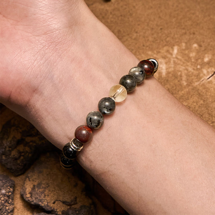 Olivenorma Mahogany Obsidian Labradorite Beads Men Bracelet