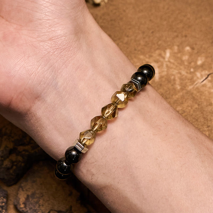 Olivenorma Labradorite Obsidian Smoky Quartz Beaded Bracelet