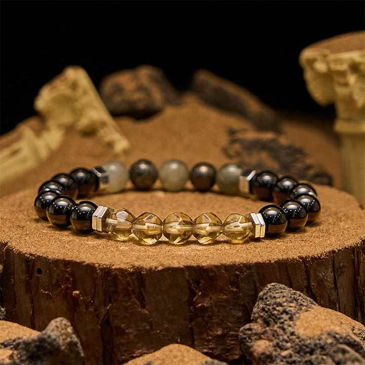 Olivenorma Labradorite Obsidian Smoky Quartz Beaded Bracelet
