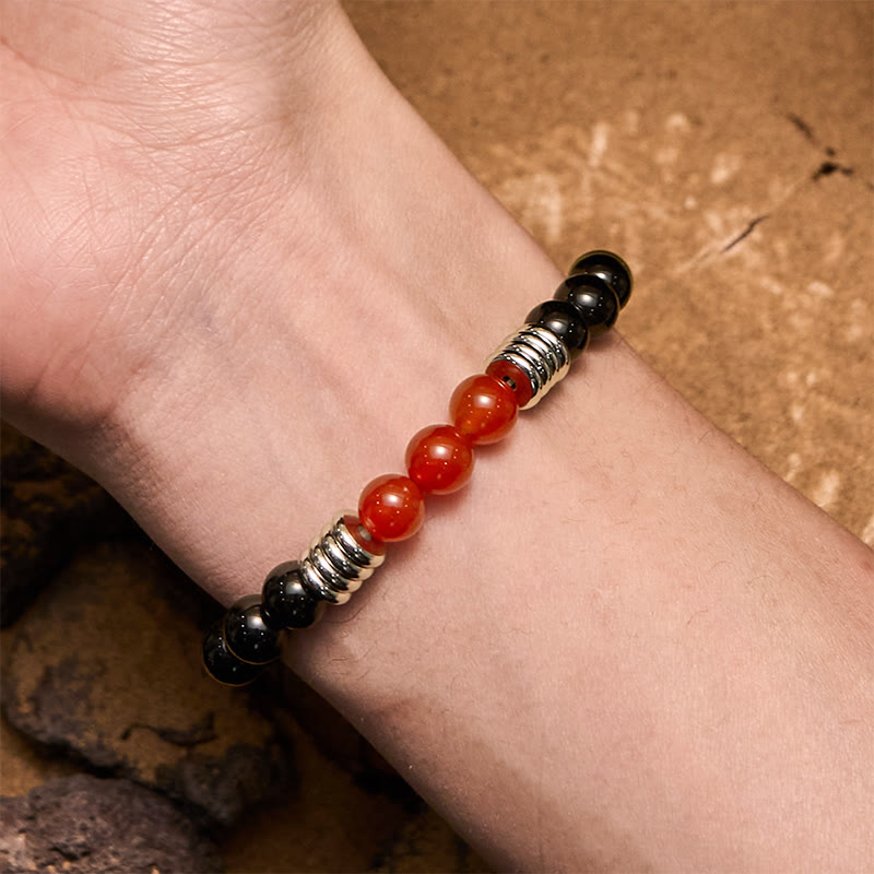 Olivenorma 8mm Obsidian Red Agate Beaded Bracelet