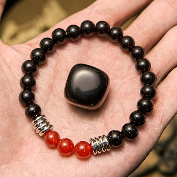 Olivenorma 8mm Obsidian Red Agate Beaded Bracelet
