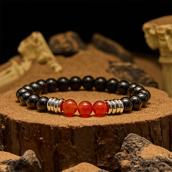 Olivenorma 8mm Obsidian Red Agate Beaded Bracelet
