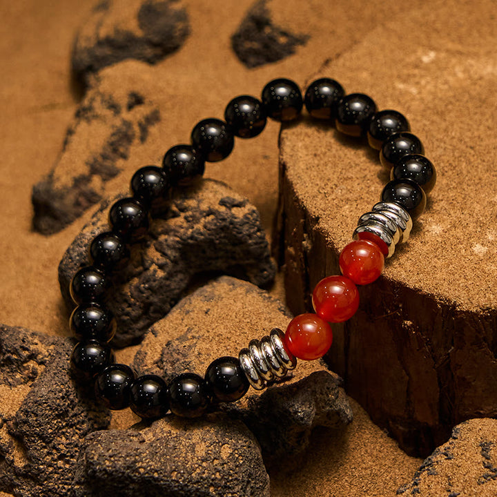 Olivenorma 8mm Obsidian Red Agate Beaded Bracelet