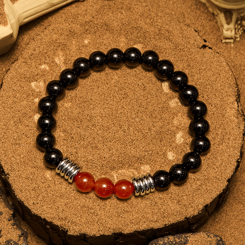 Olivenorma 8mm Obsidian Red Agate Beaded Bracelet