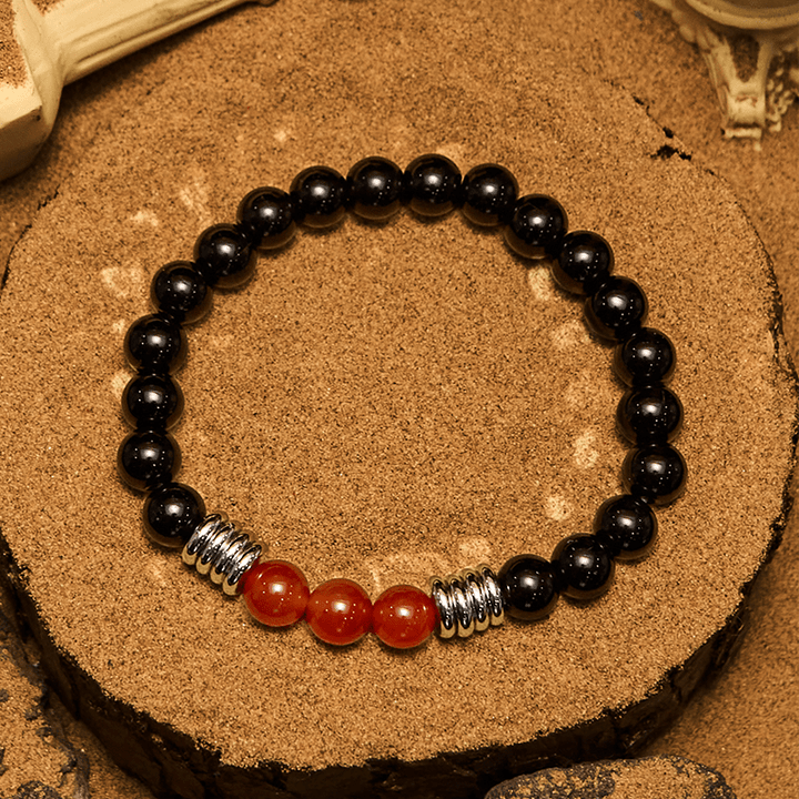 Olivenorma 8mm Obsidian Red Agate Beaded Bracelet