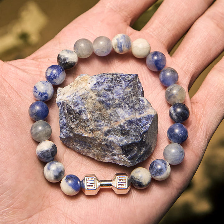 Olivenorma 8mm Natural Stone Dumbbell Pendant Beaded Bracelet