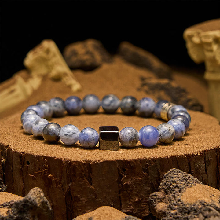 Olivenorma 8mm Square Cut Hematite Sodalite Beads Bracelet