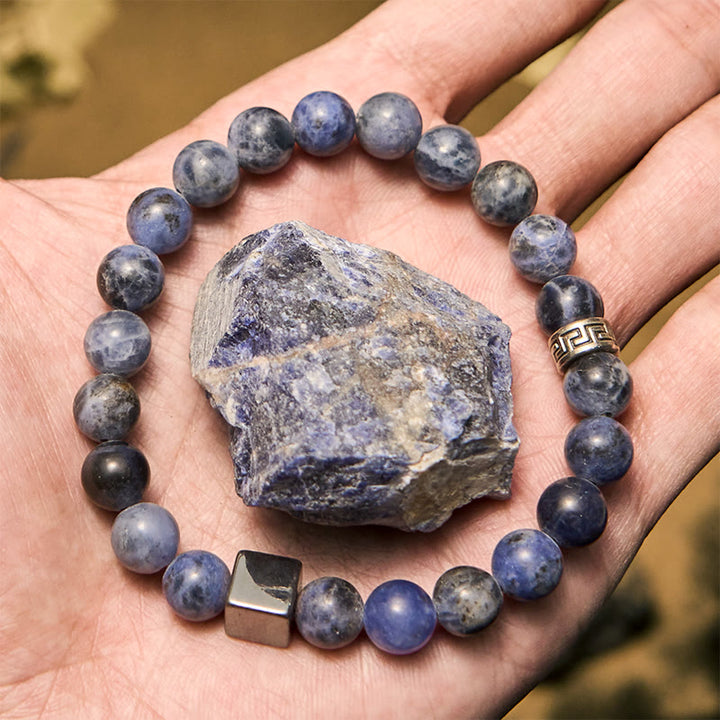Olivenorma 8mm Square Cut Hematite Sodalite Beads Bracelet