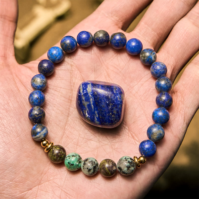 Olivenorma 8mm African Turquoise Lapis Lazuli Beaded Bracelet
