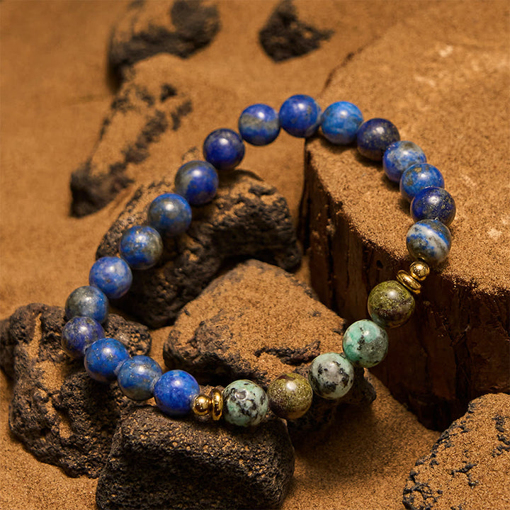 Olivenorma 8mm African Turquoise Lapis Lazuli Beaded Bracelet