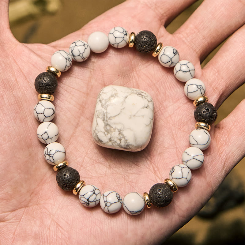 Olivenorma Natural Lava Stone White Turquoise Beaded Bracelet