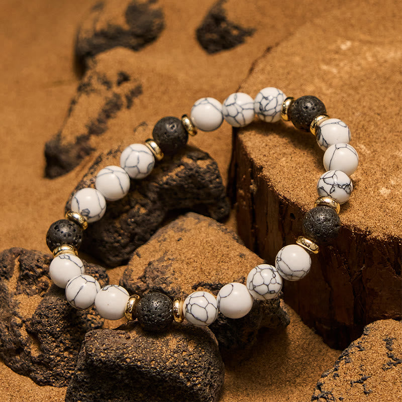 Olivenorma Natural Lava Stone White Turquoise Beaded Bracelet