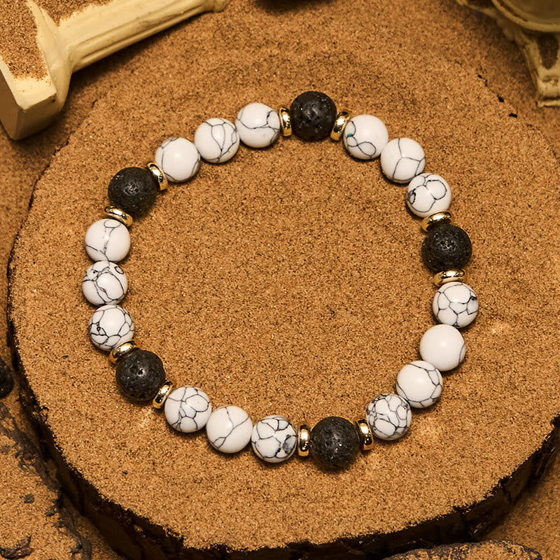 Olivenorma Natural Lava Stone White Turquoise Beaded Bracelet