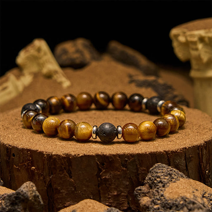 Olivenorma Lava Stone Tiger Eye Men Beaded Bracelet