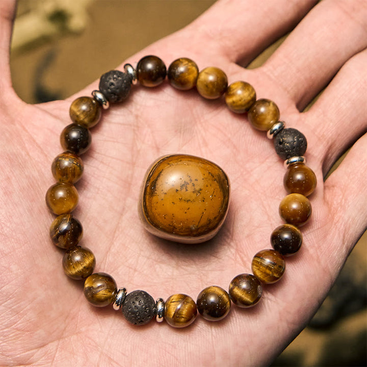 Olivenorma Lava Stone Tiger Eye Men Beaded Bracelet