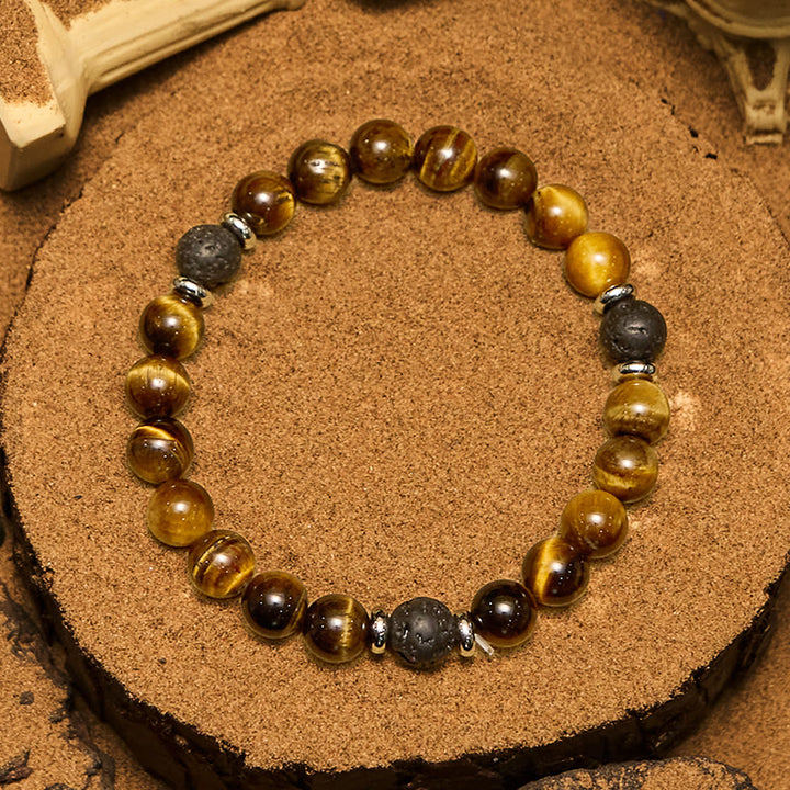 Olivenorma Lava Stone Tiger Eye Men Beaded Bracelet