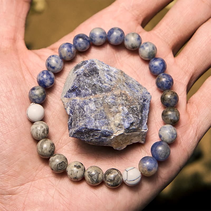 Olivenorma Natural Blue Sodalite Grey Jasper Beaded Bracelet