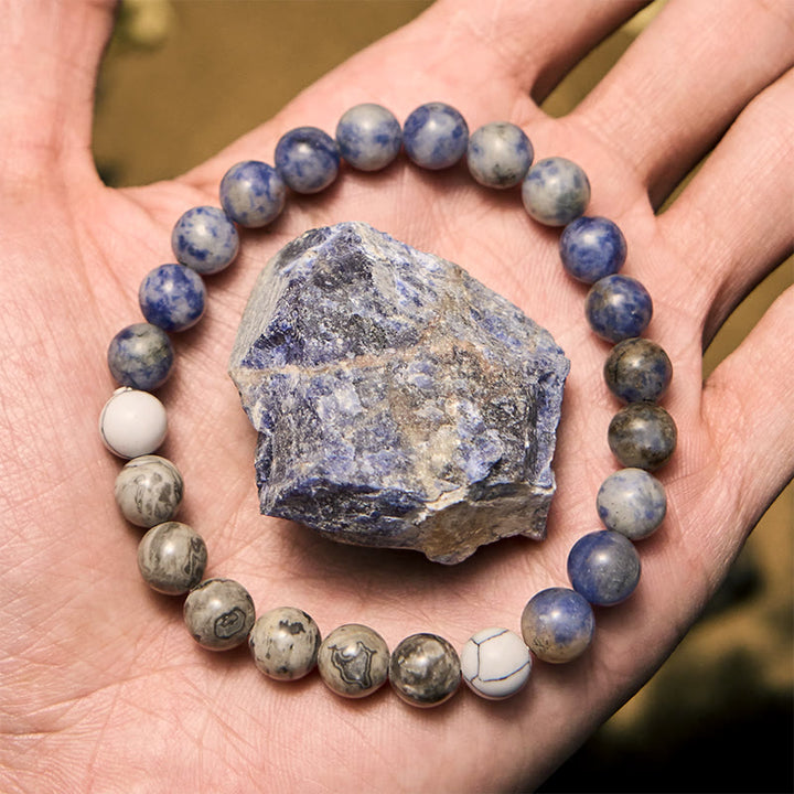 Olivenorma Natural Blue Sodalite Grey Jasper Beaded Bracelet