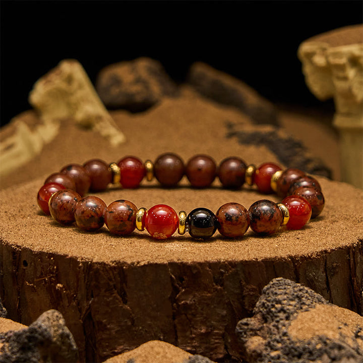 Olivenorma Natural Mahogany Obsidian Red Coral Beaded Bracelet